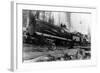 Logging Train carrying men and 12 foot diameter Fir Trees Photograph - Cascades, WA-Lantern Press-Framed Art Print