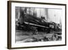 Logging Train carrying men and 12 foot diameter Fir Trees Photograph - Cascades, WA-Lantern Press-Framed Art Print