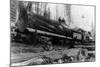 Logging Train carrying men and 12 foot diameter Fir Trees Photograph - Cascades, WA-Lantern Press-Mounted Art Print