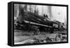 Logging Train carrying men and 12 foot diameter Fir Trees Photograph - Cascades, WA-Lantern Press-Framed Stretched Canvas