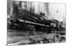 Logging Train carrying men and 12 foot diameter Fir Trees Photograph - Cascades, WA-Lantern Press-Mounted Art Print
