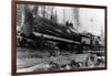 Logging Train carrying men and 12 foot diameter Fir Trees Photograph - Cascades, WA-Lantern Press-Framed Art Print