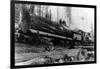 Logging Train carrying men and 12 foot diameter Fir Trees Photograph - Cascades, WA-Lantern Press-Framed Art Print