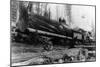 Logging Train carrying men and 12 foot diameter Fir Trees Photograph - Cascades, WA-Lantern Press-Mounted Art Print