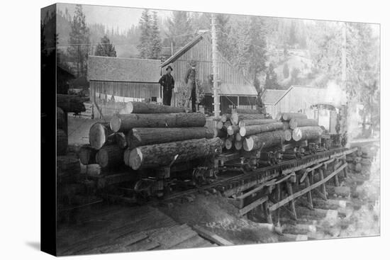 Logging Train Crossing the Yrestle near the Mill - Hilts, CA-Lantern Press-Stretched Canvas