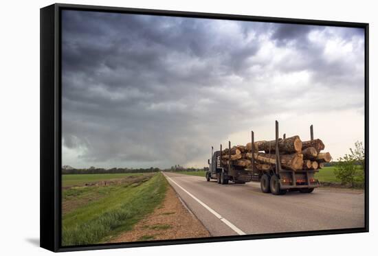 Logging Truck in Mississippi Driving into the Heart of a Thunderstorm-Louise Murray-Framed Stretched Canvas