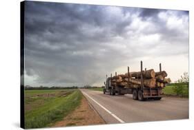 Logging Truck in Mississippi Driving into the Heart of a Thunderstorm-Louise Murray-Stretched Canvas