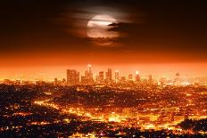 Dramatic Full Moon over Los Angeles Skyline at Night.-logoboom-Photographic Print