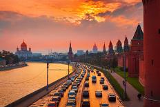 Traffic at Sunset near Kremlin Wall in Moscow, Russia.-logoboom-Photographic Print