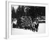 Logs being hauled on a Sleigh by a Team of Horses Photograph - Alaska-Lantern Press-Framed Art Print