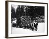 Logs being hauled on a Sleigh by a Team of Horses Photograph - Alaska-Lantern Press-Framed Art Print