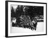 Logs being hauled on a Sleigh by a Team of Horses Photograph - Alaska-Lantern Press-Framed Art Print