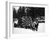 Logs being hauled on a Sleigh by a Team of Horses Photograph - Alaska-Lantern Press-Framed Art Print