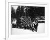 Logs being hauled on a Sleigh by a Team of Horses Photograph - Alaska-Lantern Press-Framed Art Print