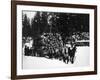 Logs being hauled on a Sleigh by a Team of Horses Photograph - Alaska-Lantern Press-Framed Art Print