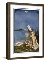 Lohengrin and the Dove of the Holy Grail Who Will Tow His Boat (Replacing the Swan) to Monsalvat-Byam Shaw-Framed Art Print