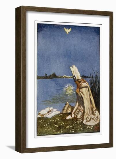 Lohengrin and the Dove of the Holy Grail Who Will Tow His Boat (Replacing the Swan) to Monsalvat-Byam Shaw-Framed Art Print