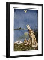 Lohengrin and the Dove of the Holy Grail Who Will Tow His Boat (Replacing the Swan) to Monsalvat-Byam Shaw-Framed Art Print