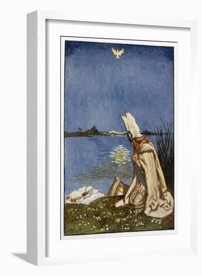 Lohengrin and the Dove of the Holy Grail Who Will Tow His Boat (Replacing the Swan) to Monsalvat-Byam Shaw-Framed Art Print