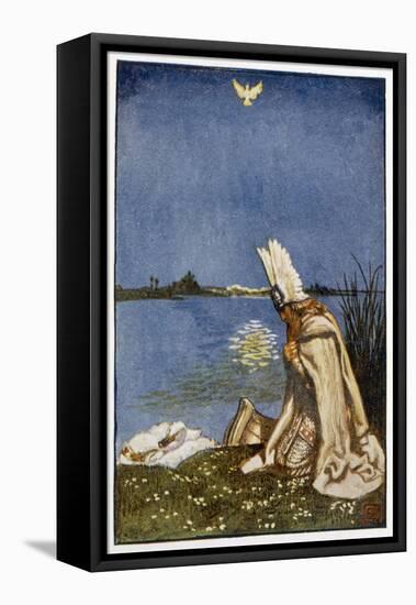 Lohengrin and the Dove of the Holy Grail Who Will Tow His Boat (Replacing the Swan) to Monsalvat-Byam Shaw-Framed Stretched Canvas