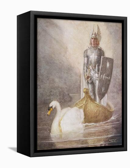 Lohengrin Arrives in a Boat Drawn by Elsa's Brother Godfrey-Norman Price-Framed Stretched Canvas