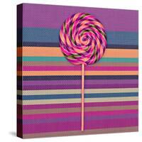 Lollipop on Bright Striped Background. Vanilla Minimal Style-Evgeniya Porechenskaya-Stretched Canvas