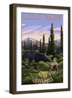 Lolo Pass, Idaho - Moose and Calf-Lantern Press-Framed Art Print