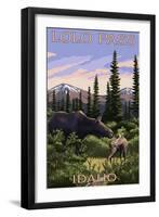 Lolo Pass, Idaho - Moose and Calf-Lantern Press-Framed Art Print