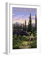 Lolo Pass, Idaho - Moose and Calf-Lantern Press-Framed Art Print