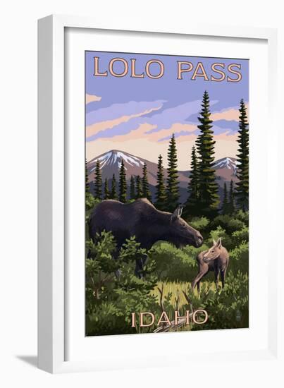 Lolo Pass, Idaho - Moose and Calf-Lantern Press-Framed Art Print