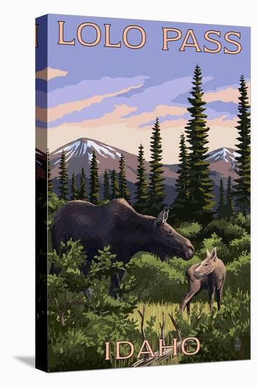 Lolo Pass, Idaho - Moose and Calf-Lantern Press-Stretched Canvas