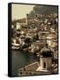 Lombardy, Lake District, Lake Garda, Limone Sul Garda, Town View with San Benedetto Church, Italy-Walter Bibikow-Framed Stretched Canvas