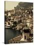 Lombardy, Lake District, Lake Garda, Limone Sul Garda, Town View with San Benedetto Church, Italy-Walter Bibikow-Stretched Canvas