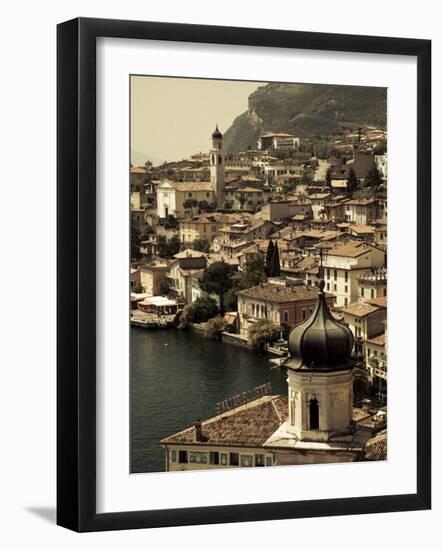 Lombardy, Lake District, Lake Garda, Limone Sul Garda, Town View with San Benedetto Church, Italy-Walter Bibikow-Framed Photographic Print