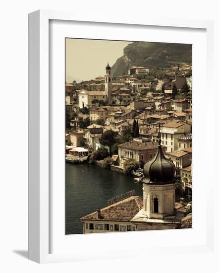 Lombardy, Lake District, Lake Garda, Limone Sul Garda, Town View with San Benedetto Church, Italy-Walter Bibikow-Framed Photographic Print