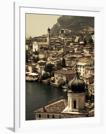 Lombardy, Lake District, Lake Garda, Limone Sul Garda, Town View with San Benedetto Church, Italy-Walter Bibikow-Framed Photographic Print