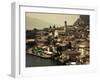 Lombardy, Lake District, Lake Garda, Limone Sul Garda, Town View with San Benedetto Church, Italy-Walter Bibikow-Framed Photographic Print