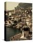 Lombardy, Lake District, Lake Garda, Limone Sul Garda, Town View with San Benedetto Church, Italy-Walter Bibikow-Stretched Canvas