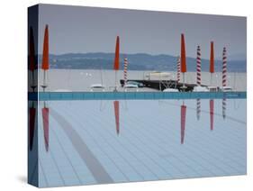 Lombardy, Lake District, Lake Garda, Sirmione, Lakeside Swimming Pool, Italy-Walter Bibikow-Stretched Canvas