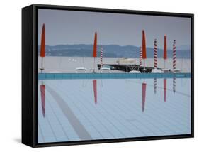 Lombardy, Lake District, Lake Garda, Sirmione, Lakeside Swimming Pool, Italy-Walter Bibikow-Framed Stretched Canvas