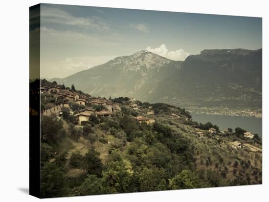 Lombardy, Lake District, Lake Garda, Tremosine Plateau, Pieve, High Lakeside Landscape, Italy-Walter Bibikow-Stretched Canvas