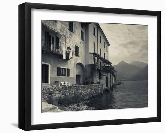 Lombardy, Lakes Region, Lake Como, Santa Maria Rezzonico, Lakeside Houses, Italy-Walter Bibikow-Framed Photographic Print