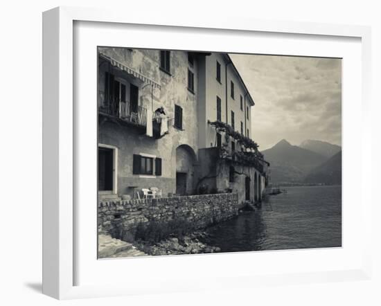 Lombardy, Lakes Region, Lake Como, Santa Maria Rezzonico, Lakeside Houses, Italy-Walter Bibikow-Framed Photographic Print