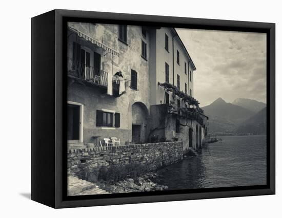 Lombardy, Lakes Region, Lake Como, Santa Maria Rezzonico, Lakeside Houses, Italy-Walter Bibikow-Framed Stretched Canvas