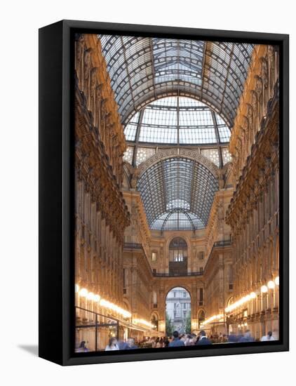 Lombardy, Milan, Galleria Vittorio Emanuele Ii, Shopping Arcade, Interior, Evening, Italy-Walter Bibikow-Framed Stretched Canvas