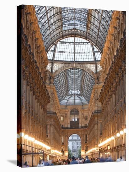 Lombardy, Milan, Galleria Vittorio Emanuele Ii, Shopping Arcade, Interior, Evening, Italy-Walter Bibikow-Stretched Canvas