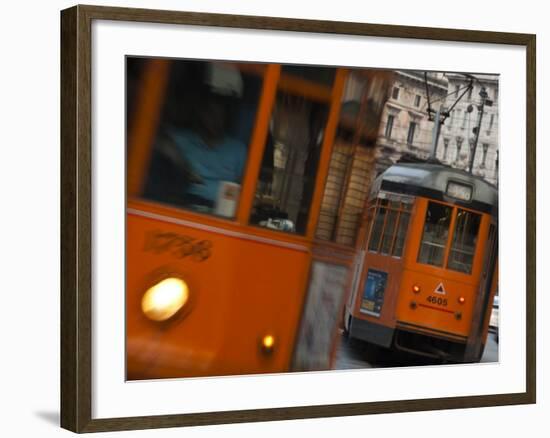 Lombardy, Milan, Piazza Cordusio, Trams, Italy-Walter Bibikow-Framed Photographic Print