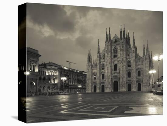 Lombardy, Milan, Piazza Del Duomo, Duomo, Cathedral, Dawn, Italy-Walter Bibikow-Stretched Canvas