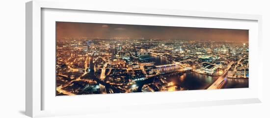 London Aerial View Panorama at Night with Urban Architectures and Bridges.-Songquan Deng-Framed Photographic Print