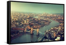 London Aerial View with Tower Bridge in Sunset Time-Iakov Kalinin-Framed Stretched Canvas